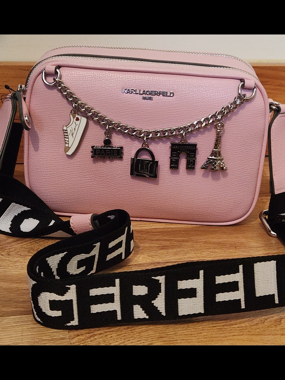 Karl Lagerfeld Pink Crossbody Bag with Charm Chain NWT
